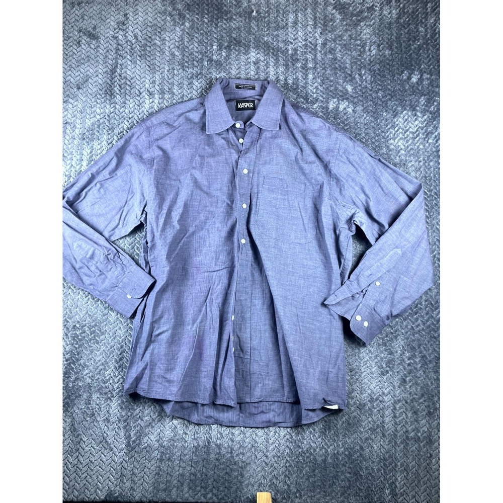 Kasper Dress Shirt Mens 16 Blue Fine Combed Cotton Career Formal Wear Business